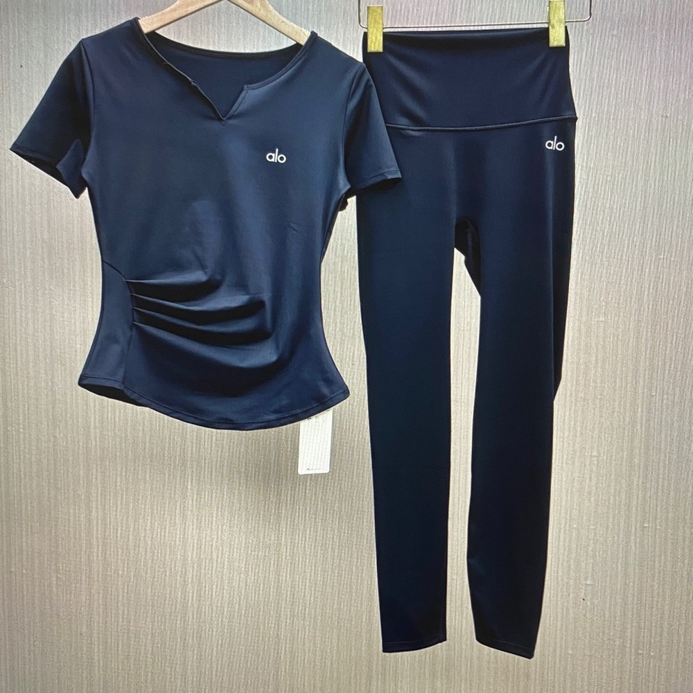 ALO Yoga Black Chemise-Style Top and High-Waist Leggings Set